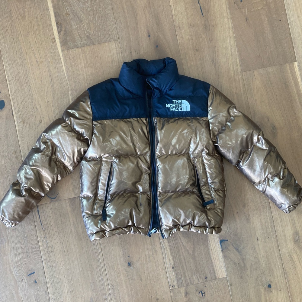 The North Face Down filled Metallic Gold and Black Puffer Jacket